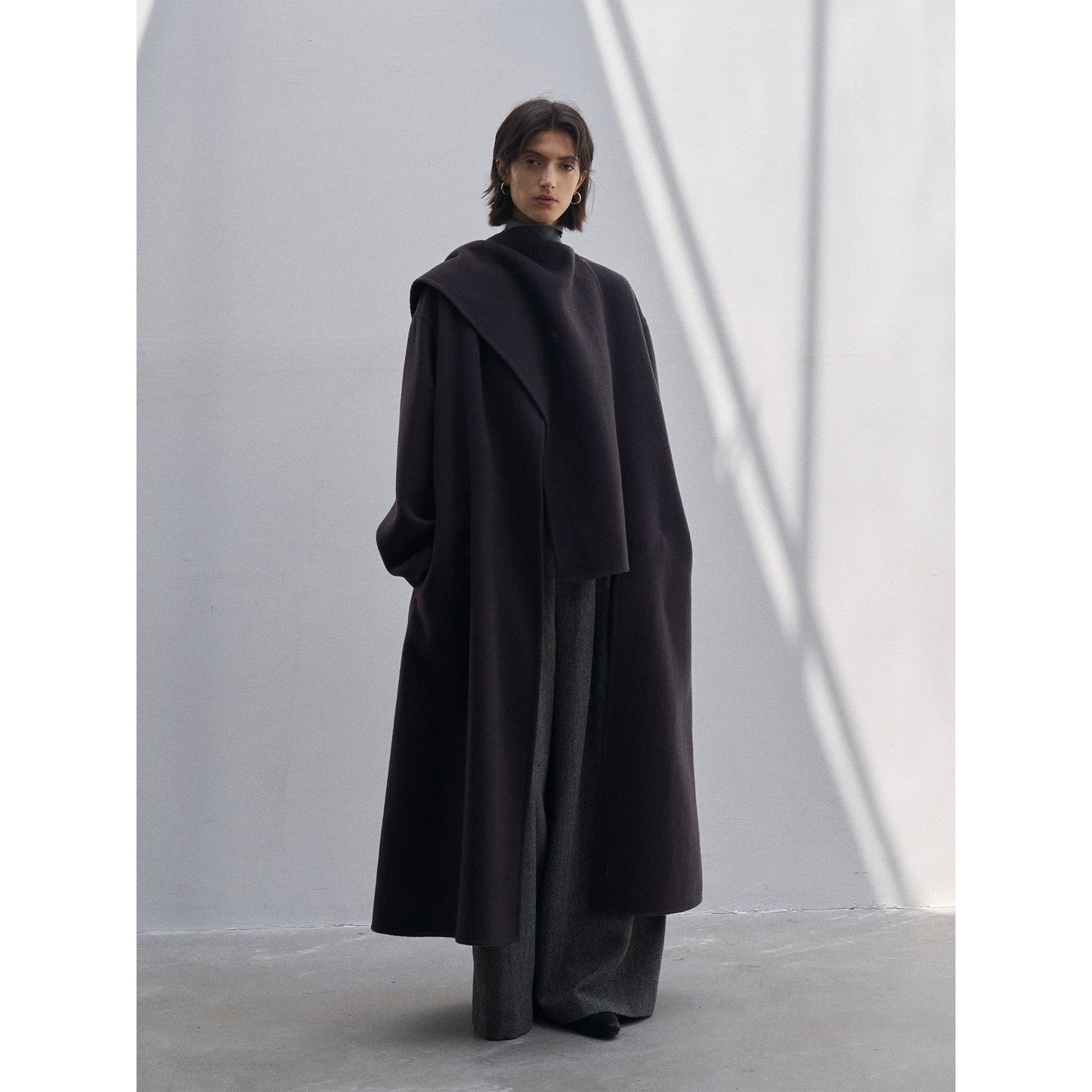 Shawl scarf long wool coat double-sided woolen coat