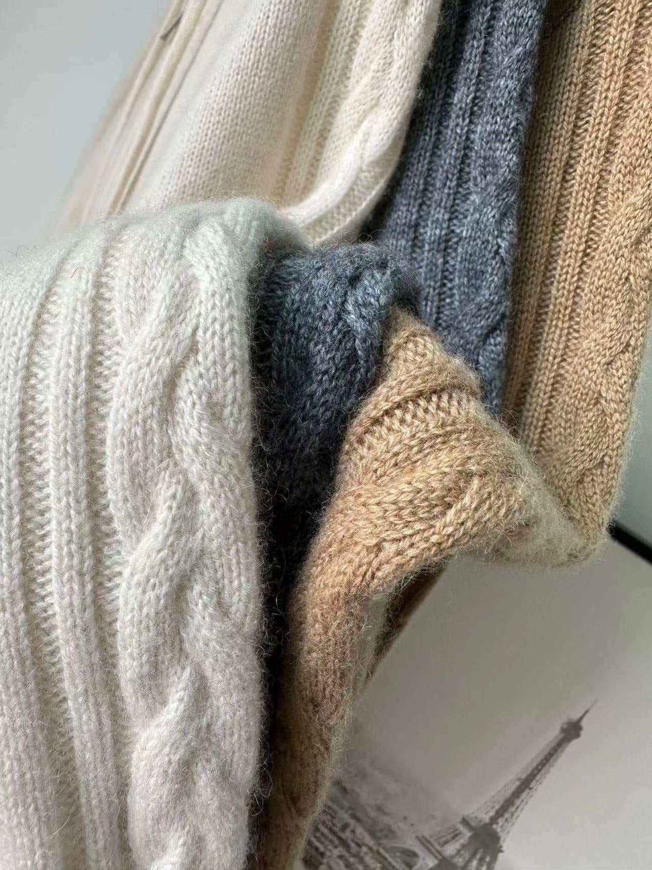 Casual cashmere suit twist knitted hooded sweatshirt cardigan leggings and trousers two piece set